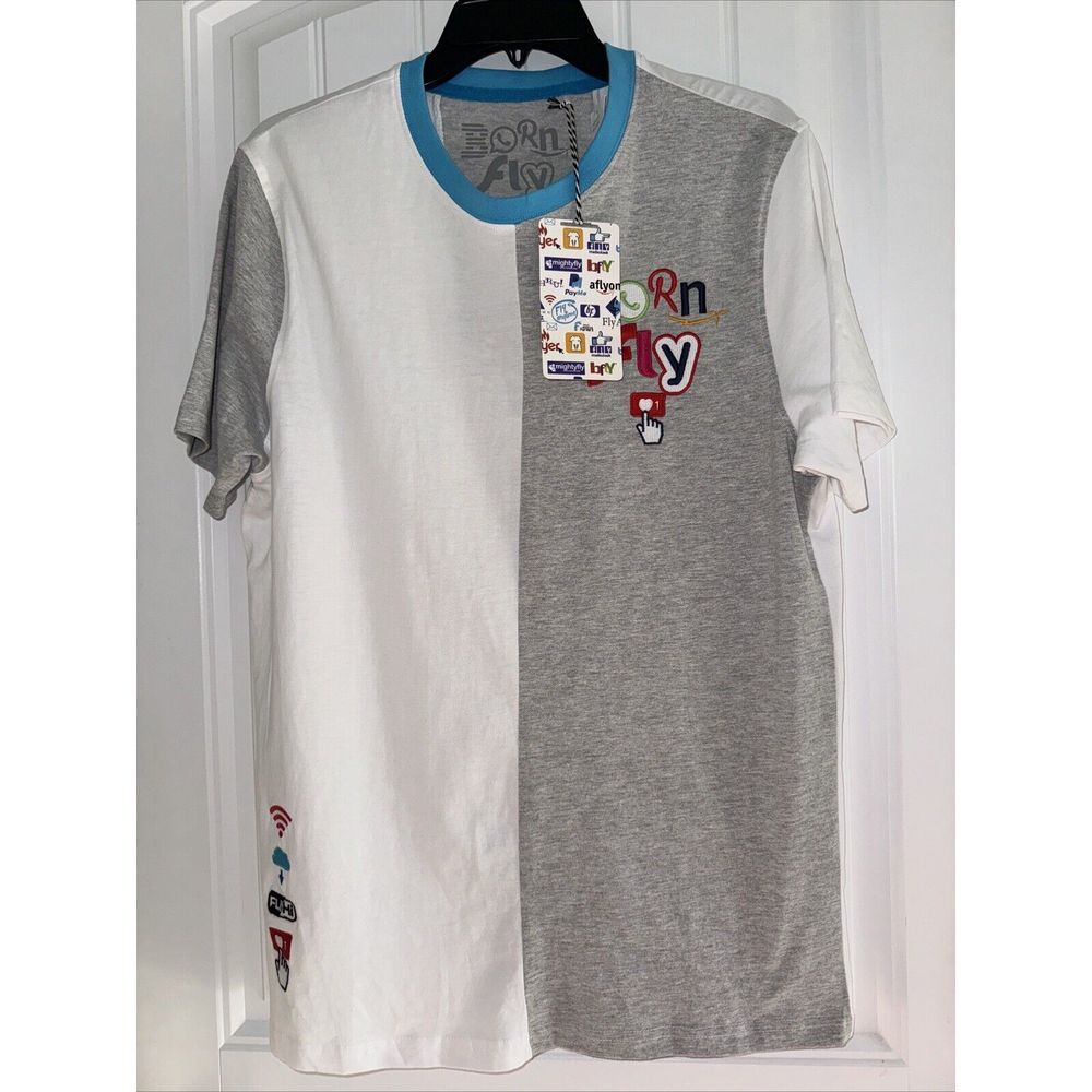 Men's Born Fly White T-Shirt White And Gray Large